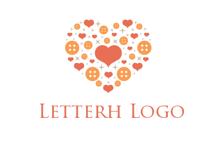 Heart button and stars forming heart shape graphic