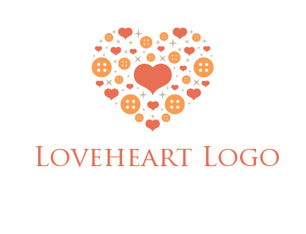 Heart button and stars forming heart shape graphic