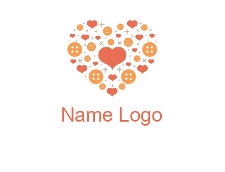 Heart button and stars forming heart shape graphic