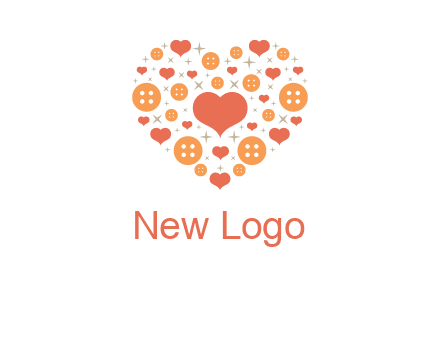 Heart button and stars forming heart shape graphic