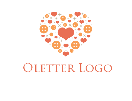 Heart button and stars forming heart shape graphic