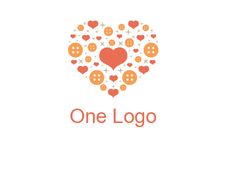 Heart button and stars forming heart shape graphic