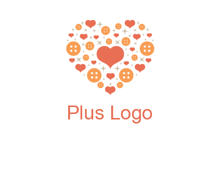 Heart button and stars forming heart shape graphic