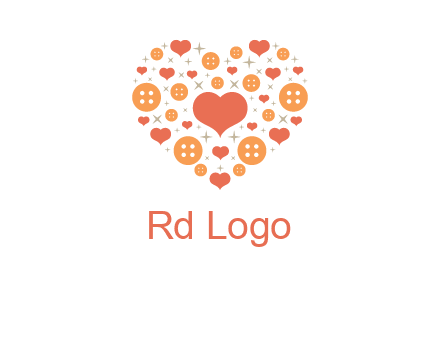 Heart button and stars forming heart shape graphic