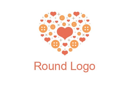 Heart button and stars forming heart shape graphic