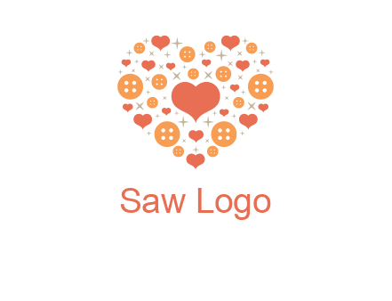 Heart button and stars forming heart shape graphic