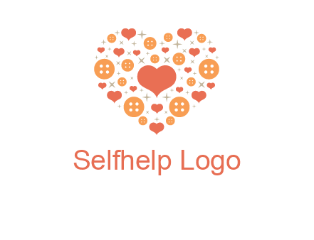 Heart button and stars forming heart shape graphic