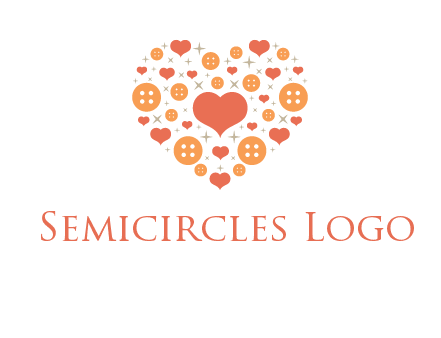 Heart button and stars forming heart shape graphic