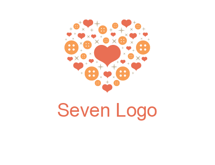 Heart button and stars forming heart shape graphic