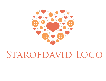Heart button and stars forming heart shape graphic