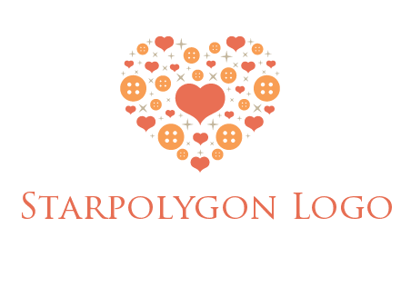 Heart button and stars forming heart shape graphic