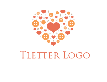 Heart button and stars forming heart shape graphic