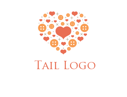 Heart button and stars forming heart shape graphic
