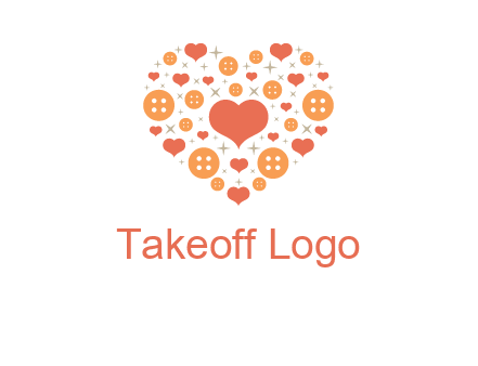 Heart button and stars forming heart shape graphic