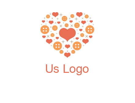 Heart button and stars forming heart shape graphic