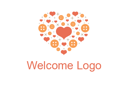 Heart button and stars forming heart shape graphic