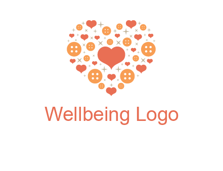 Heart button and stars forming heart shape graphic
