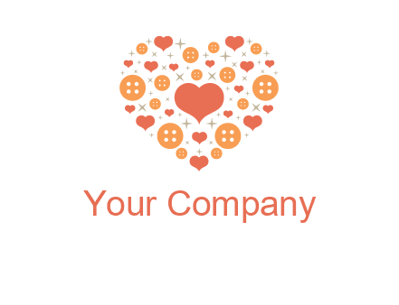 Heart button and stars forming heart shape graphic