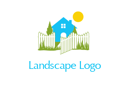 fence and house with trees sun real estate logo