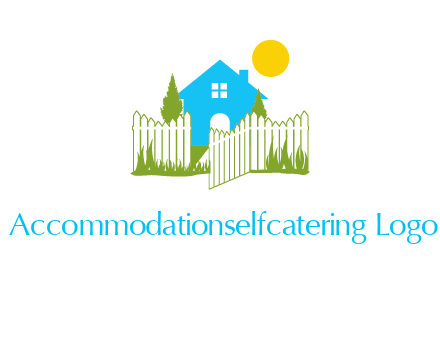 fence and house with trees sun real estate logo