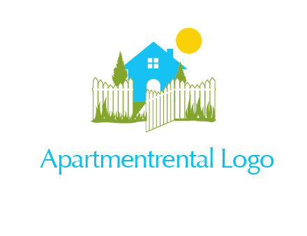 fence and house with trees sun real estate logo