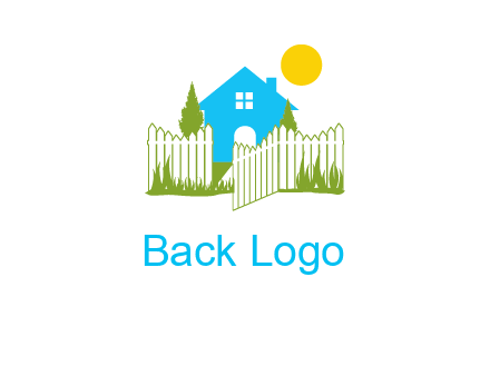 fence and house with trees sun real estate logo