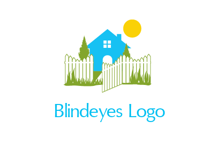 fence and house with trees sun real estate logo