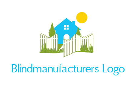 fence and house with trees sun real estate logo