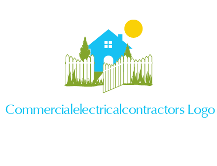 fence and house with trees sun real estate logo