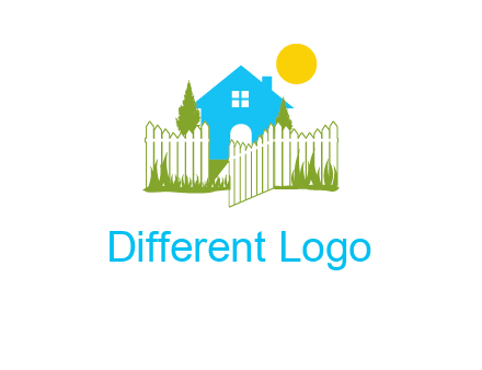 fence and house with trees sun real estate logo