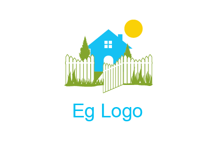 fence and house with trees sun real estate logo