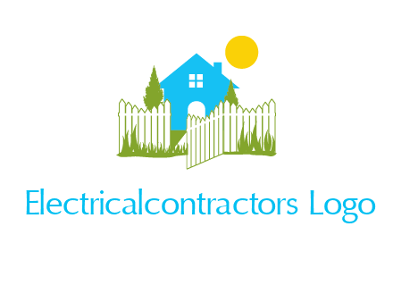 fence and house with trees sun real estate logo