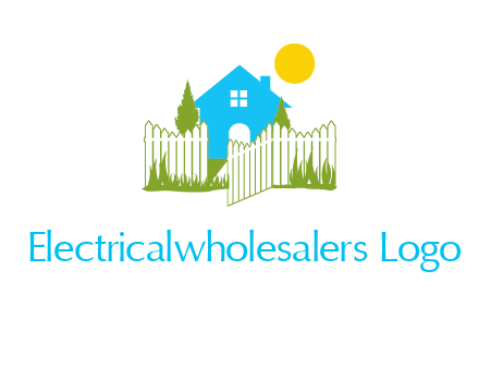 fence and house with trees sun real estate logo