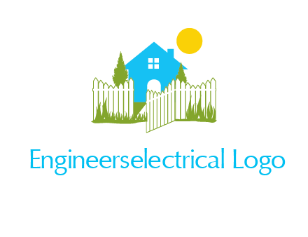fence and house with trees sun real estate logo