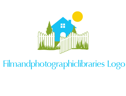 fence and house with trees sun real estate logo