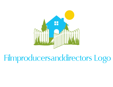 fence and house with trees sun real estate logo