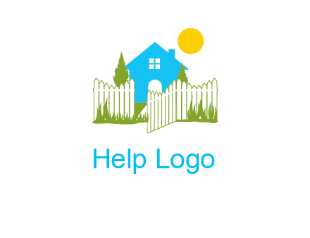 fence and house with trees sun real estate logo
