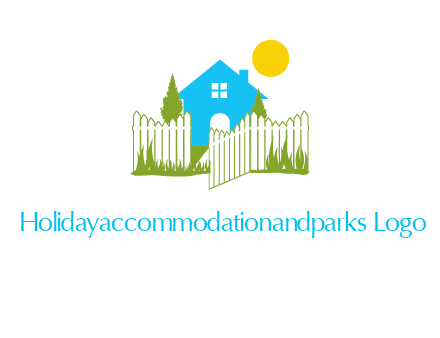 fence and house with trees sun real estate logo