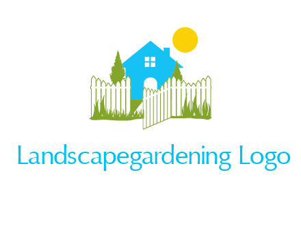 fence and house with trees sun real estate logo