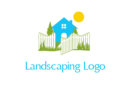 fence and house with trees sun real estate logo