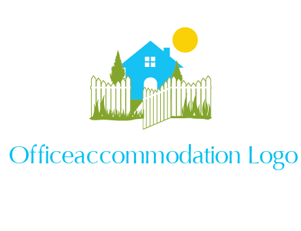fence and house with trees sun real estate logo