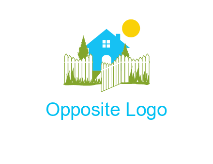 fence and house with trees sun real estate logo