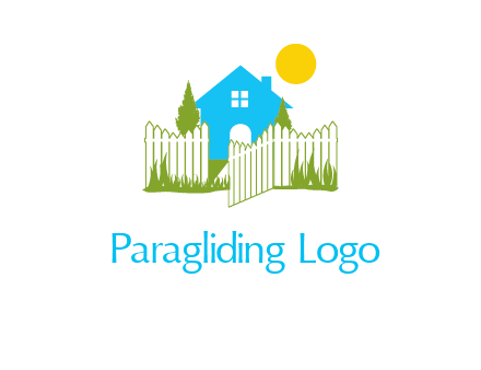 fence and house with trees sun real estate logo