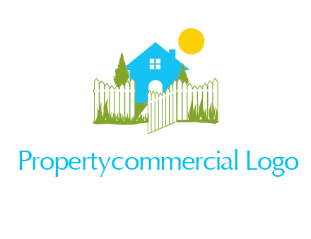 fence and house with trees sun real estate logo