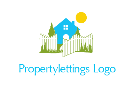 fence and house with trees sun real estate logo