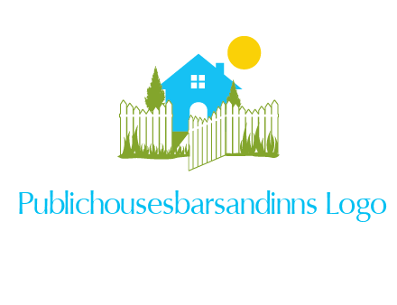 fence and house with trees sun real estate logo