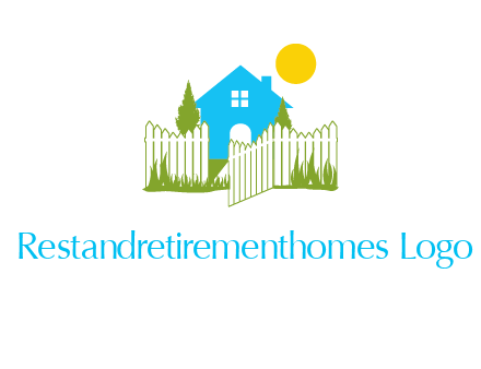 fence and house with trees sun real estate logo