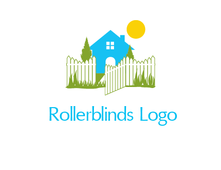 fence and house with trees sun real estate logo
