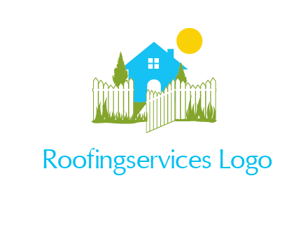 fence and house with trees sun real estate logo