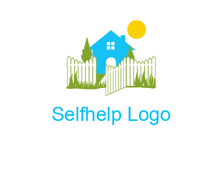 fence and house with trees sun real estate logo